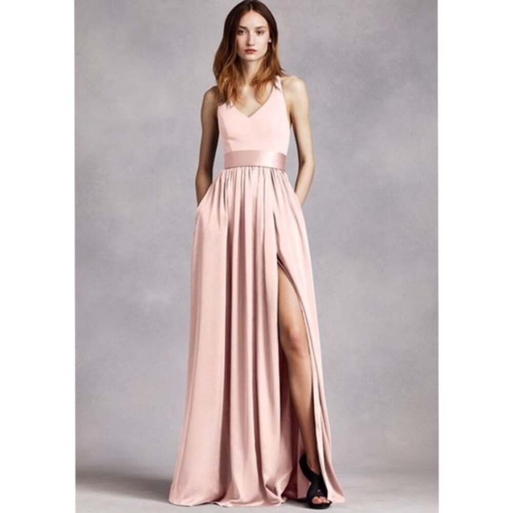 VERA WANG [WHITE] Modern Romantic Minimalist Elegance High Slit Halter Gown